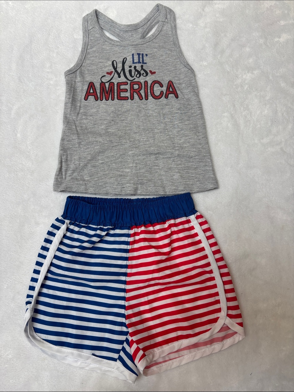 bcg Gray Tank Top with Red & Blue Striped Shorts